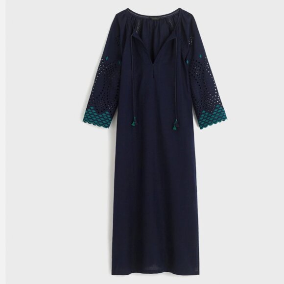 J. Crew Linen Caftan Cover-up Midi Dress Size S Nay Blue Navy Blue Side Slits - Picture 15 of 15